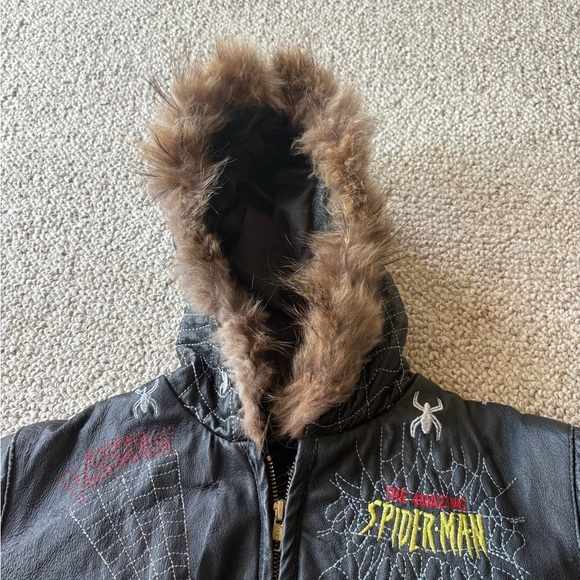 RARE Leather  Spiderman Kids Jacket - Black with Red and Blue Accents - Picture 9 of 15